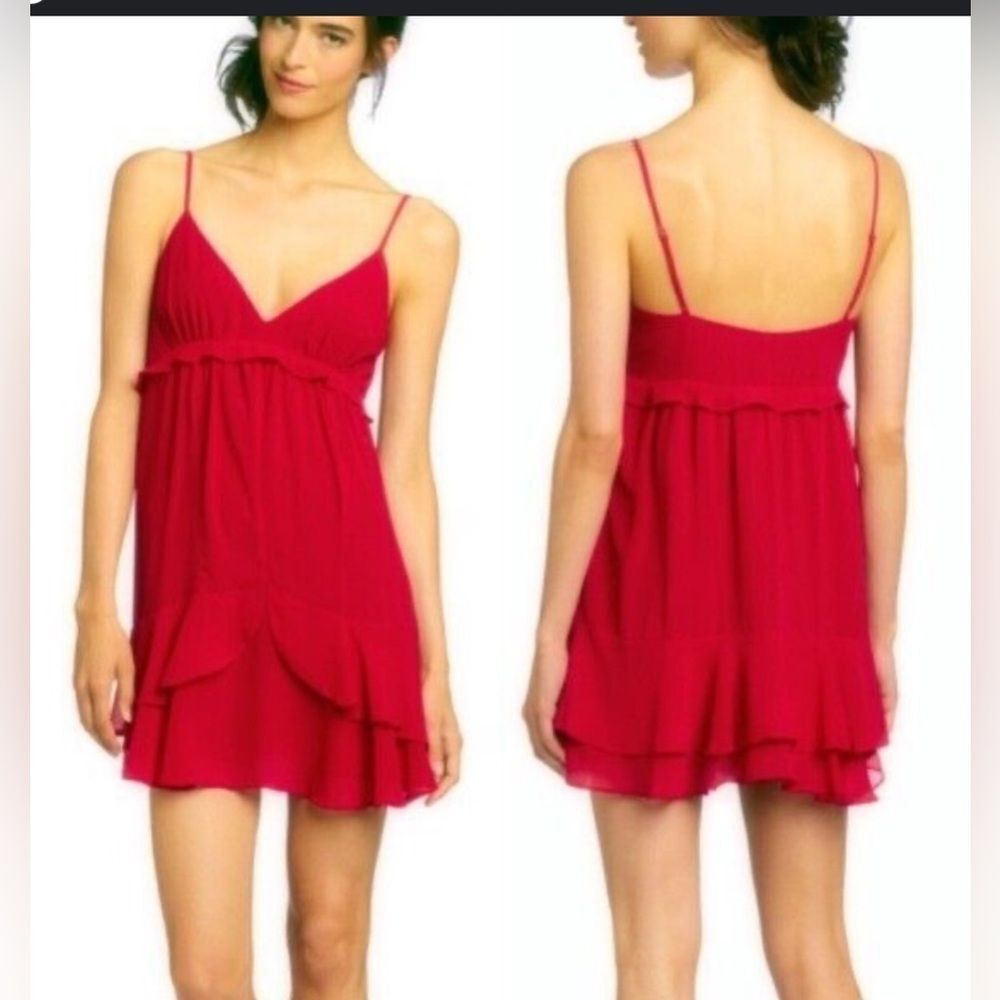 BCBGeneration Baby Doll Red Ruby  Ruffle Slip cocktail Dress